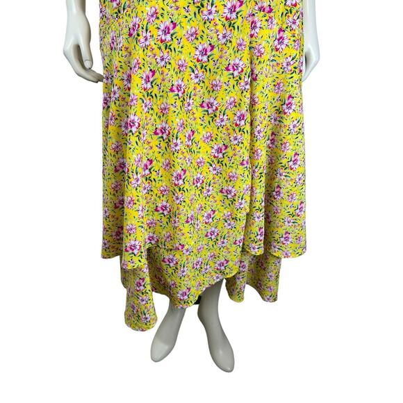 Roller Rabbit Yellow Floral Print Wrap Dress Size S Midi Prana Filena Ruffle - Picture 6 of 10